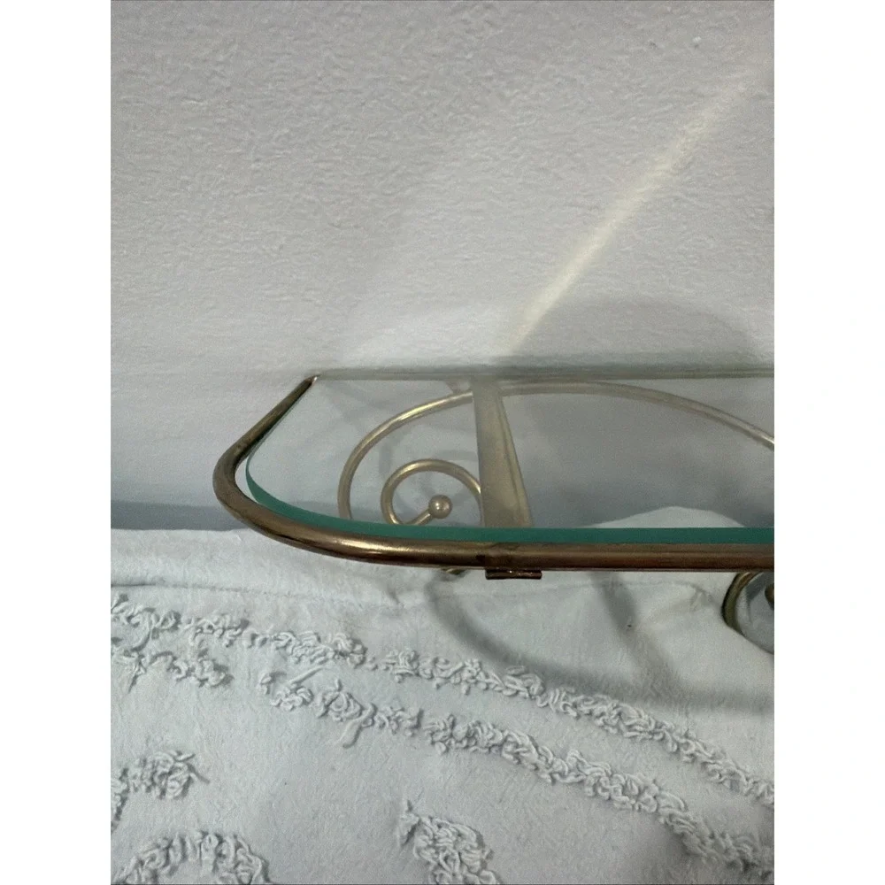 Home Interiors & Gift Vintage Gold Metal Wall Shelf with Glass Top MCM Art Deco